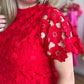 "Lady in Red" Plus Size Lace Bow Neck Dress