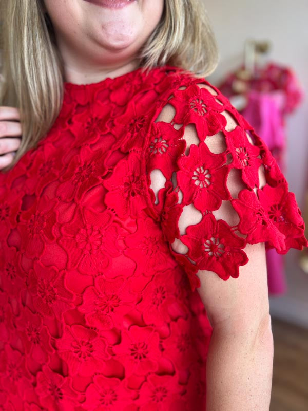 "Lady in Red" Plus Size Lace Bow Neck Dress