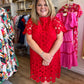 "Lady in Red" Plus Size Lace Bow Neck Dress