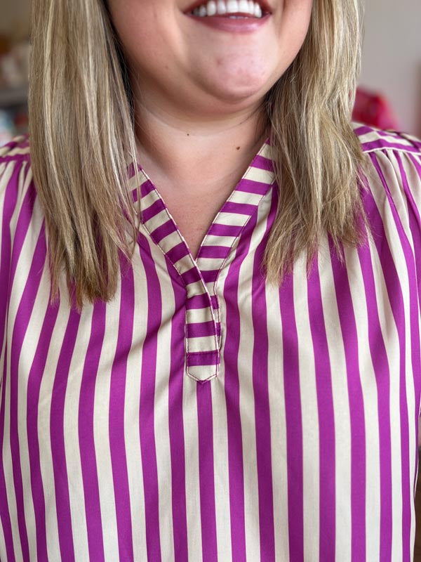 "Mauve + Mod" Striped V-Neck Top