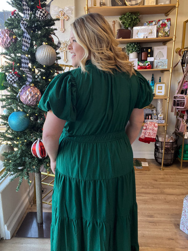 "Meet Me at Midnight" Plus-Size Jade Green Tiered Maxi Dress