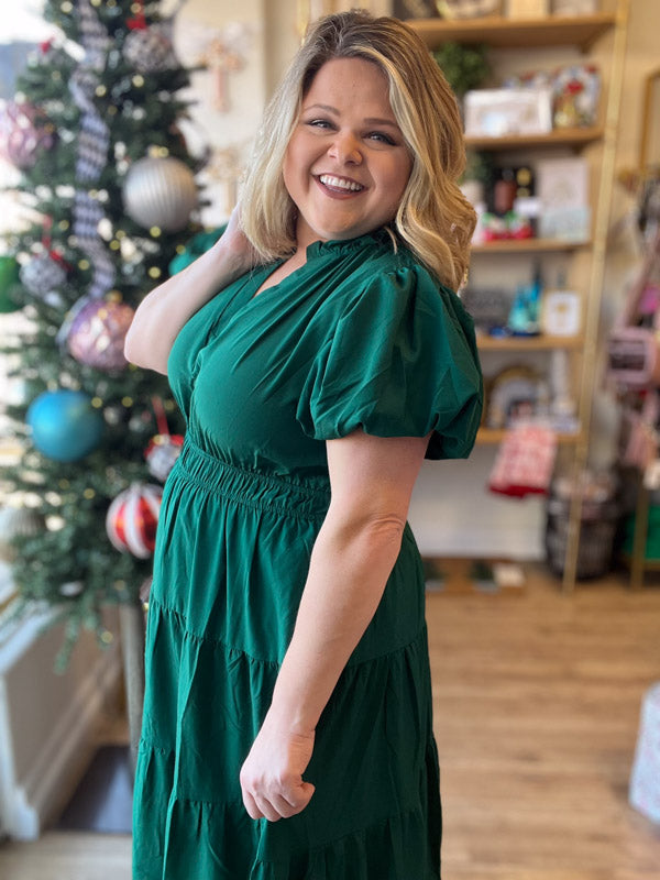 "Meet Me at Midnight" Plus-Size Jade Green Tiered Maxi Dress