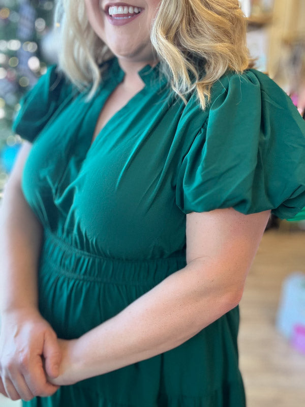 "Meet Me at Midnight" Plus-Size Jade Green Tiered Maxi Dress