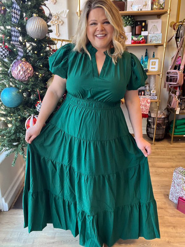 "Meet Me at Midnight" Plus-Size Jade Green Tiered Maxi Dress