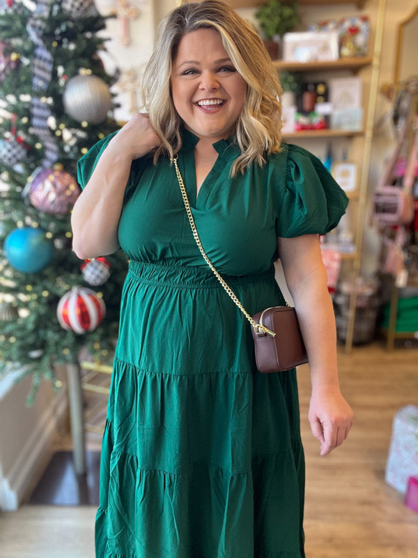 "Meet Me at Midnight" Plus-Size Jade Green Tiered Maxi Dress