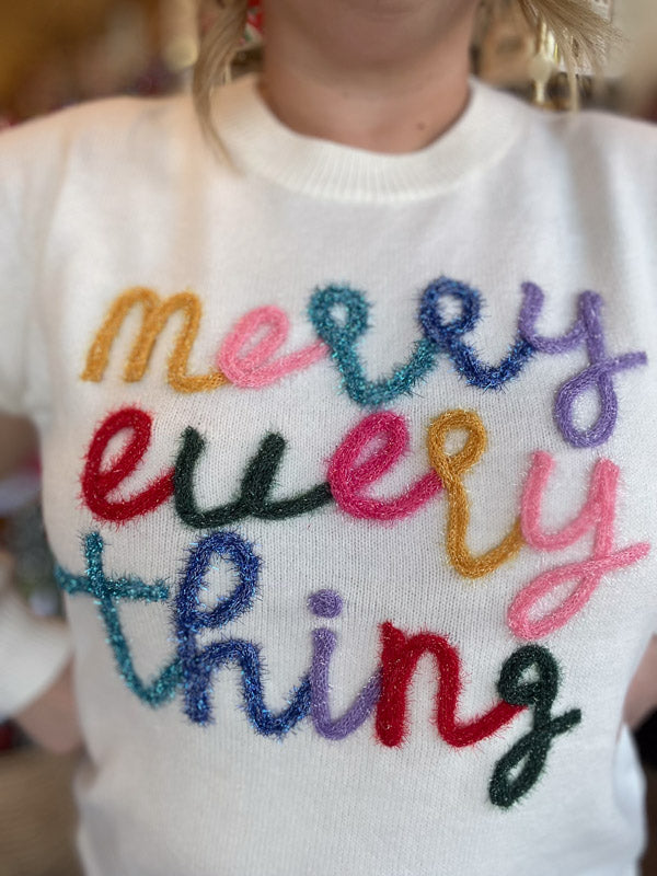 "Merry Everything" Plus Size Cream Tinsel Sweater