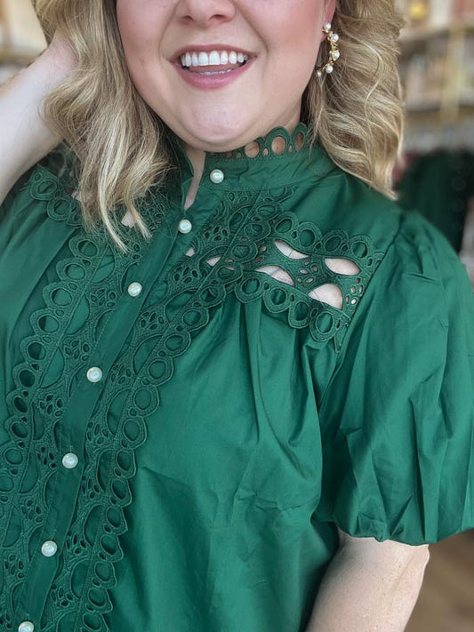 "Merry Memories" Green Lace Blouse