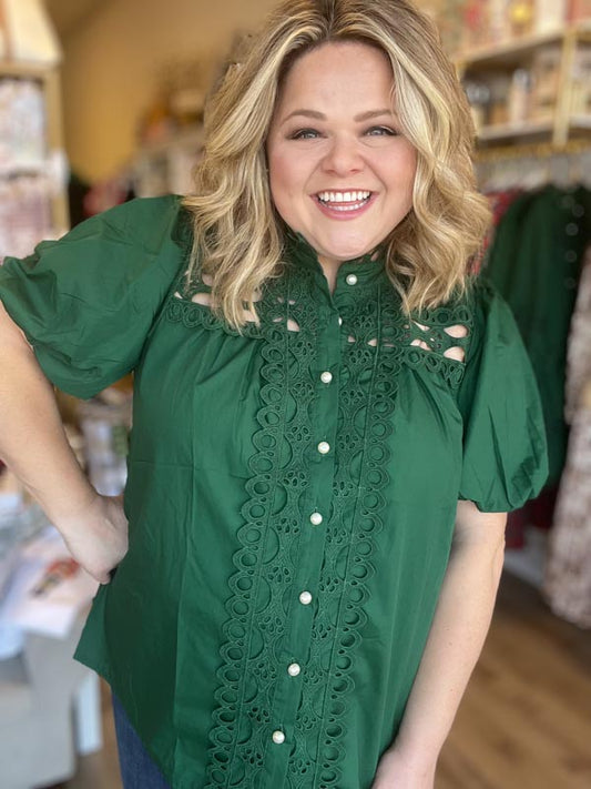 "Merry Memories" Green Lace Blouse