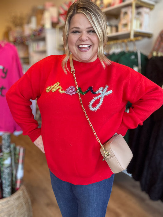 "Merry" Plus Size Red Christmas Sweater