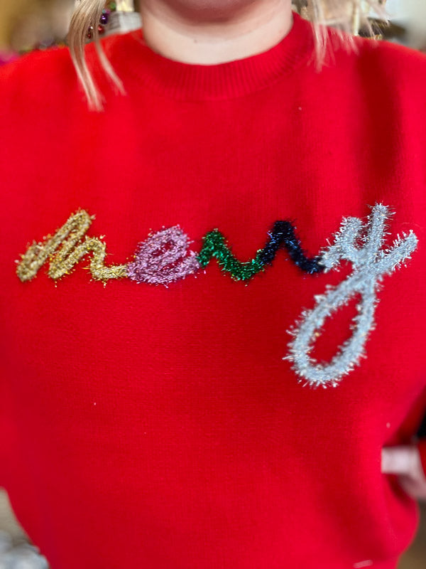 "Merry" Plus Size Red Christmas Sweater