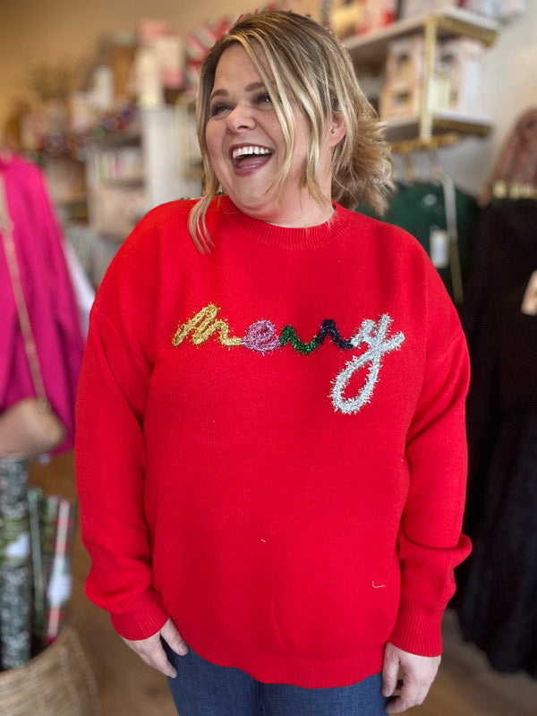 "Merry" Plus Size Red Christmas Sweater