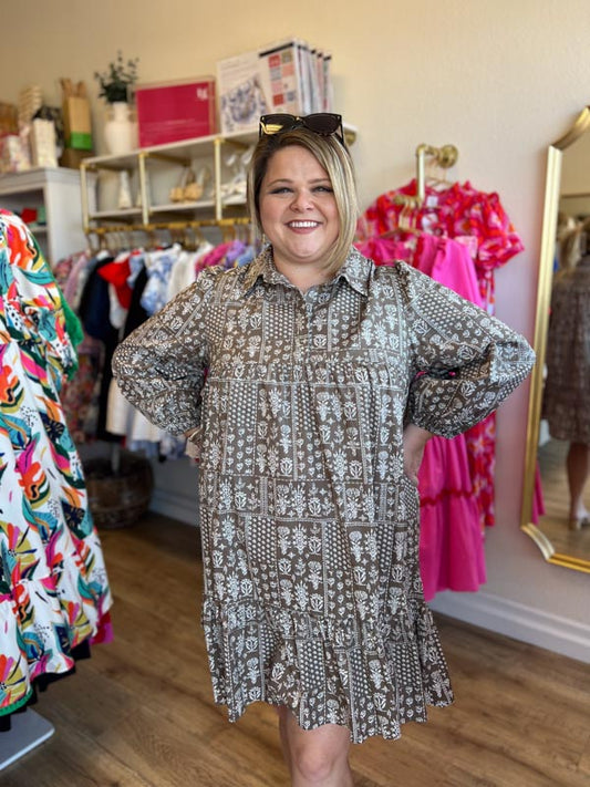 "Mocha Magic" Plus Size 3/4 Sleeve Dress