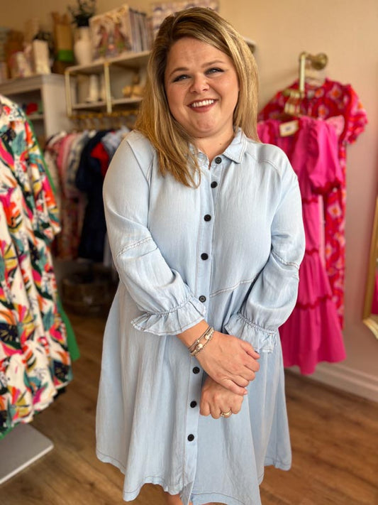 "Out with My Boots On" Plus-Size Chambray Dress