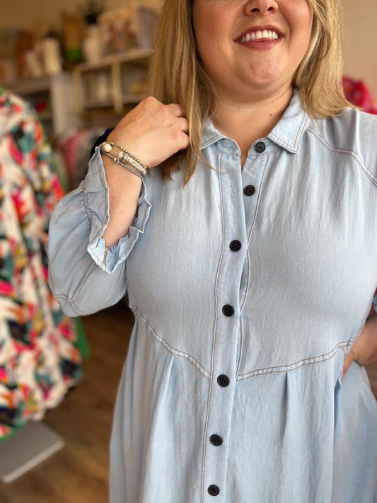 "Out with My Boots On" Plus-Size Chambray Dress