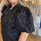 "Pop, Fizz, Clink" Plus-Size Black Jacquard Blouse