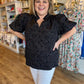 "Pop, Fizz, Clink" Plus-Size Black Jacquard Blouse