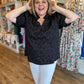 "Pop, Fizz, Clink" Plus-Size Black Jacquard Blouse