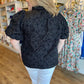 "Pop, Fizz, Clink" Plus-Size Black Jacquard Blouse