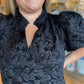 "Pop, Fizz, Clink" Plus-Size Black Jacquard Blouse