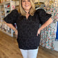 "Pop, Fizz, Clink" Plus-Size Black Jacquard Blouse