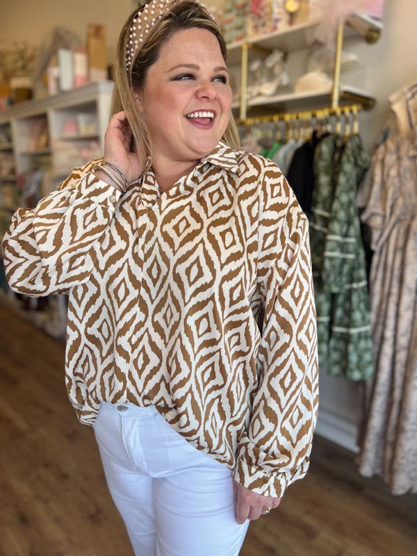 "Precious in Prints" Plus Size Geometric Top