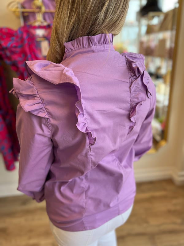 "Purple Heart" Poplin Ruffle Button Top | KARLIE