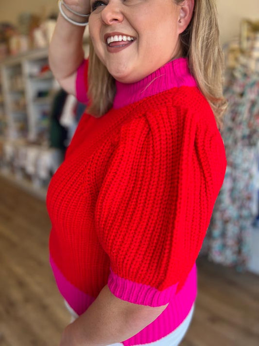 "Red is the New Pink" Colorblock Sweater