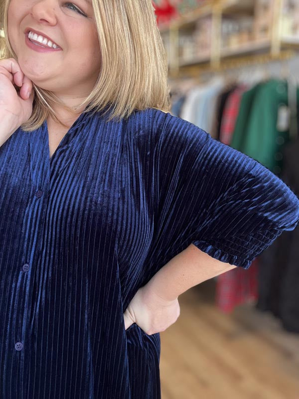 "Rockin' Around the Tree" Plus Size Navy Velvet Midi Dress