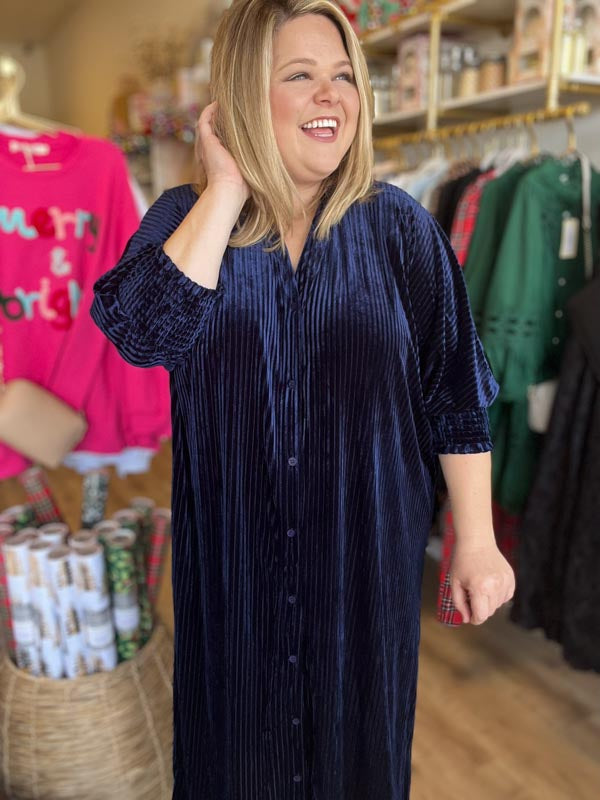 "Rockin' Around the Tree" Plus Size Navy Velvet Midi Dress