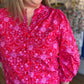 "Rosey Posey" Plus-Size Red and Pink Button Blouse