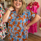 "Rust & Roses" Plus Size Copper & Blue Floral Top