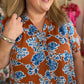 "Rust & Roses" Plus Size Copper & Blue Floral Top