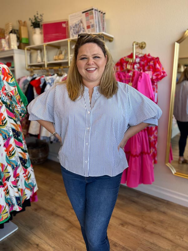 "Saturday in the Park" Curvy Striped Dolman Sleeve Top