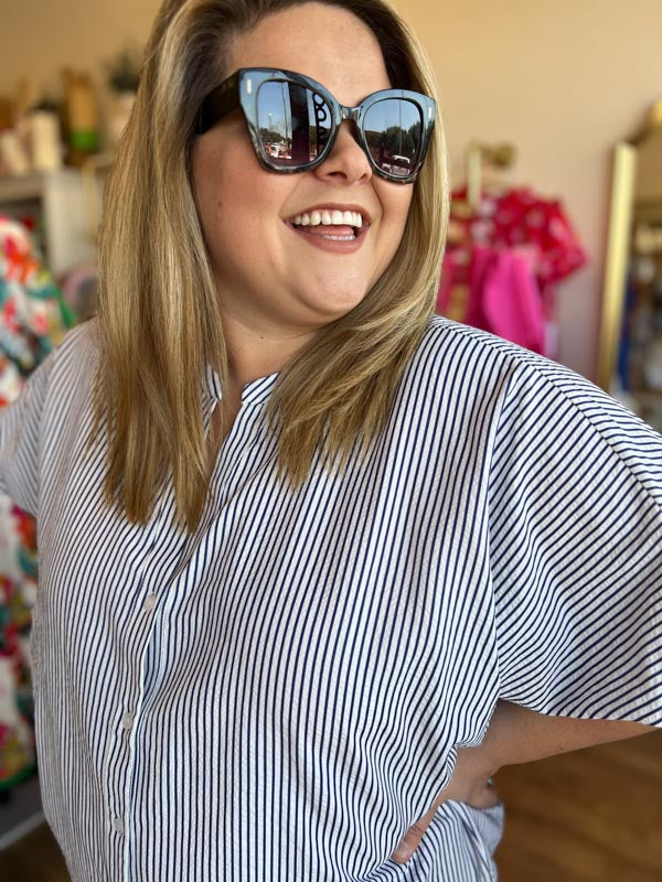 "Saturday in the Park" Curvy Striped Dolman Sleeve Top