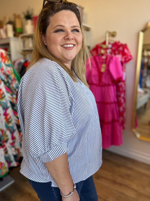 "Saturday in the Park" Curvy Striped Dolman Sleeve Top