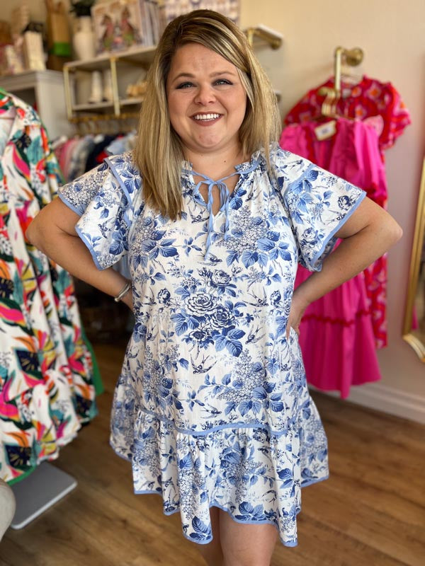 "Send Me No Flowers" Blue & White Floral Dress