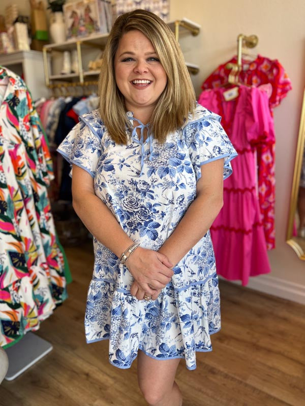 "Send Me No Flowers" Blue & White Floral Dress