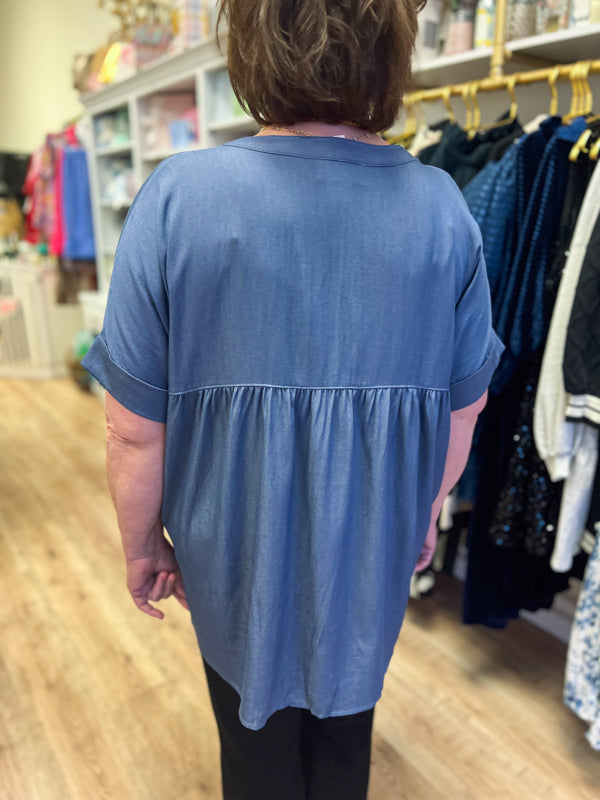 "She's Like Texas" Plus-Size Chambray Blouse