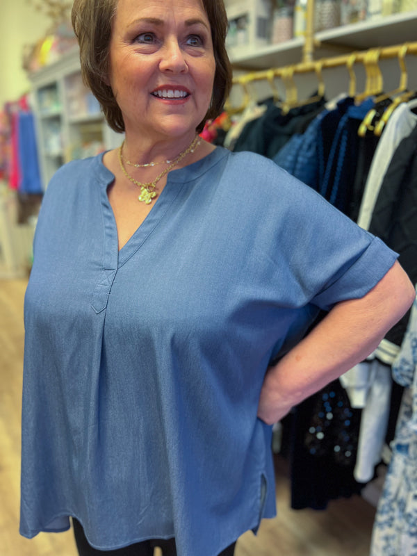 "She's Like Texas" Plus-Size Chambray Blouse