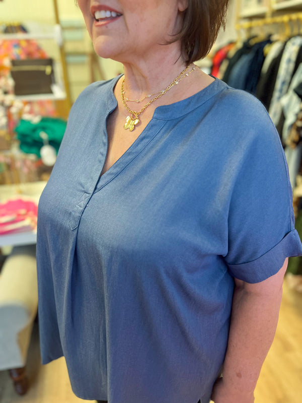 "She's Like Texas" Plus-Size Chambray Blouse