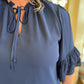 "Southern Belle Sleeve" Curvy Navy Ruffle Blouse