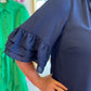 "Southern Belle Sleeve" Curvy Navy Ruffle Blouse