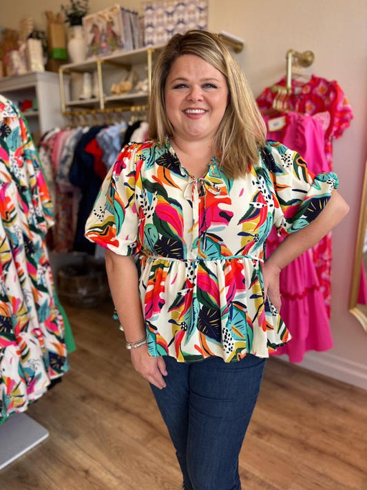 "Summer Señorita" Plus Size Multicolor Tropical Top