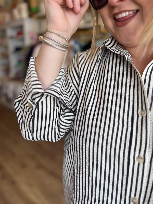 "Upper Class Taste" Plus-Size Black and White Striped Tunic