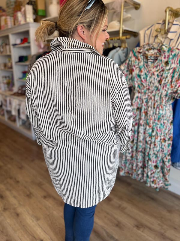 "Upper Class Taste" Plus-Size Black and White Striped Tunic