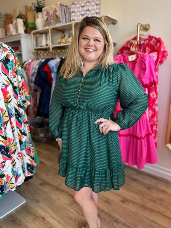 "Wildest Dreams" Forest Green Plus-Size Button Dress