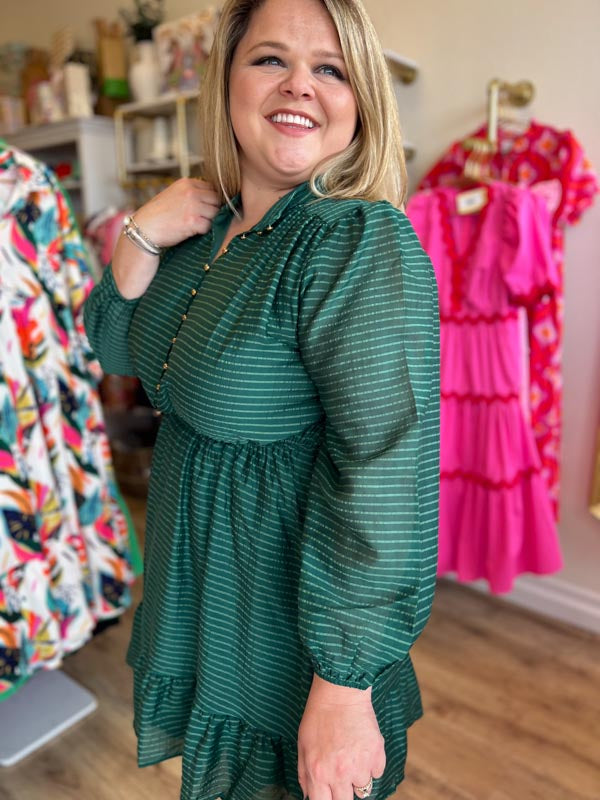 "Wildest Dreams" Forest Green Plus-Size Button Dress