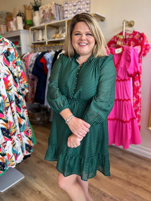 "Wildest Dreams" Forest Green Plus-Size Button Dress