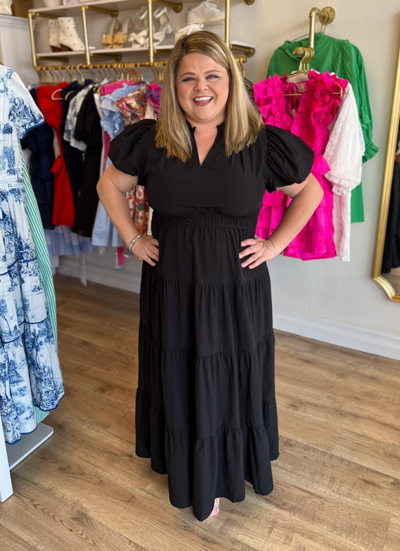 "Meet Me at Midnight" Plus-Size Black Tiered Maxi Dress