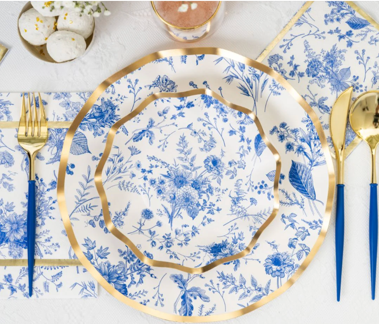 Blue Floral Wavy Paper Salad Plate